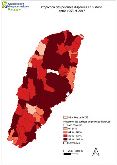 Évolution des pelouses calcaires : les zones de disparition