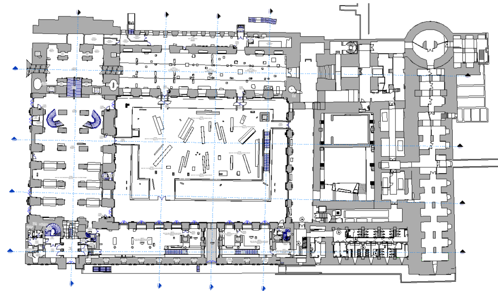 Modélisation des futurs espaces d'un parcours du musée du Louvre : vue en plan RB