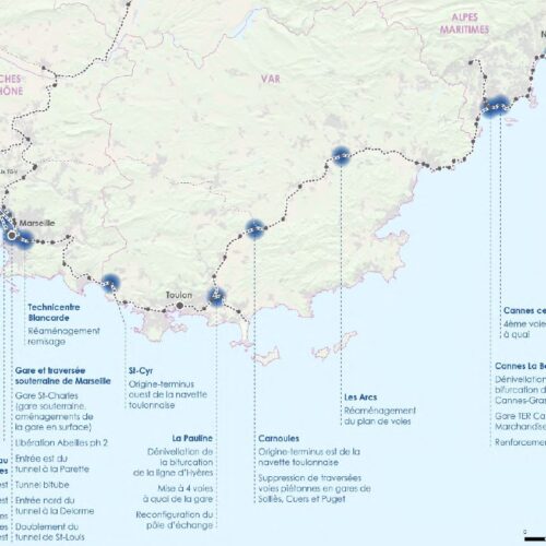 Le projet de Nouvelle ligne Provence - Côte d’Azur, pour lequel GEOFIT intervient en Mission de Géomètre-Expert (phases 1 et 2), répond aux enjeux majeurs de mobilité entre Marseille, Toulon, Nice et l’ensemble de la Côte d’Azur.